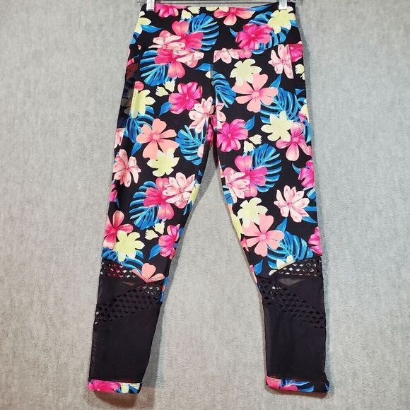 PINK Victoria's Secret Leggings Womens L Pink Floral Ultimate Stretch High Waist - Picture 1 of 10
